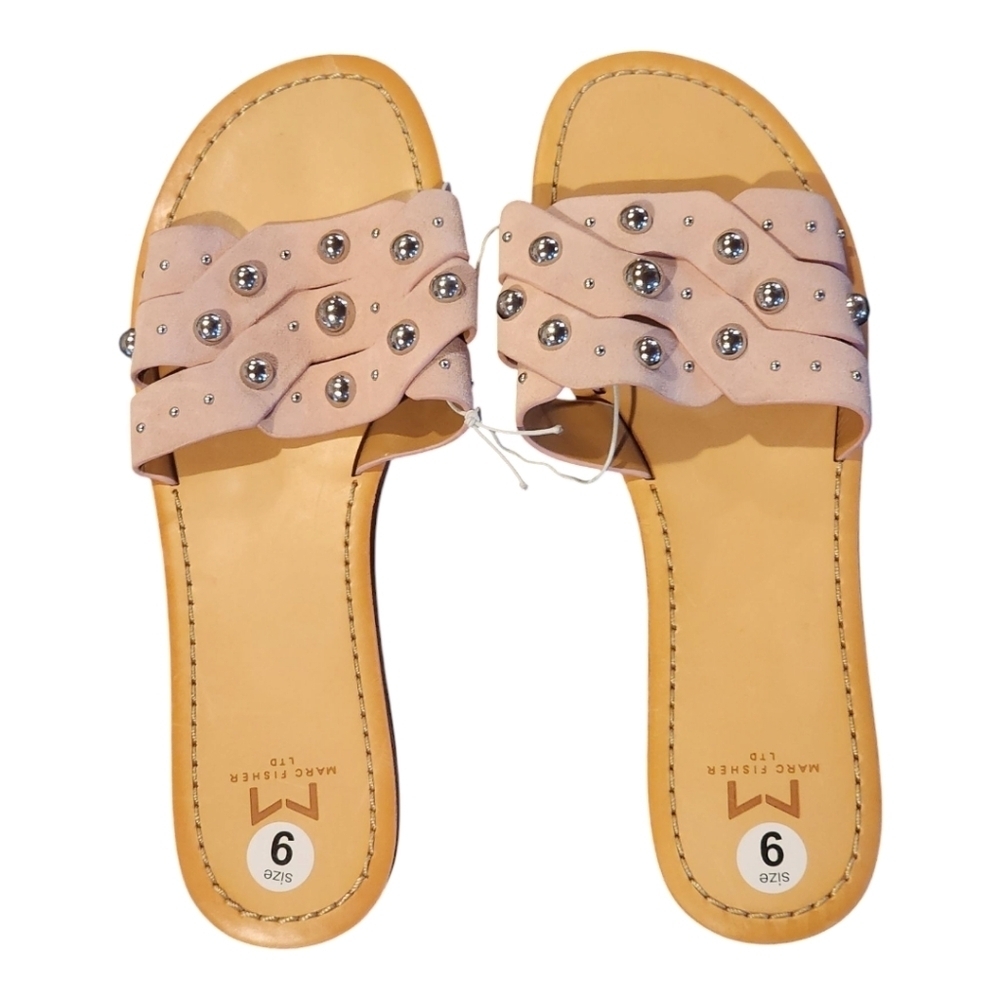 Marc Fisher LTD Studded Leather Slide Sandals Blush Nude 9M Summer NEW